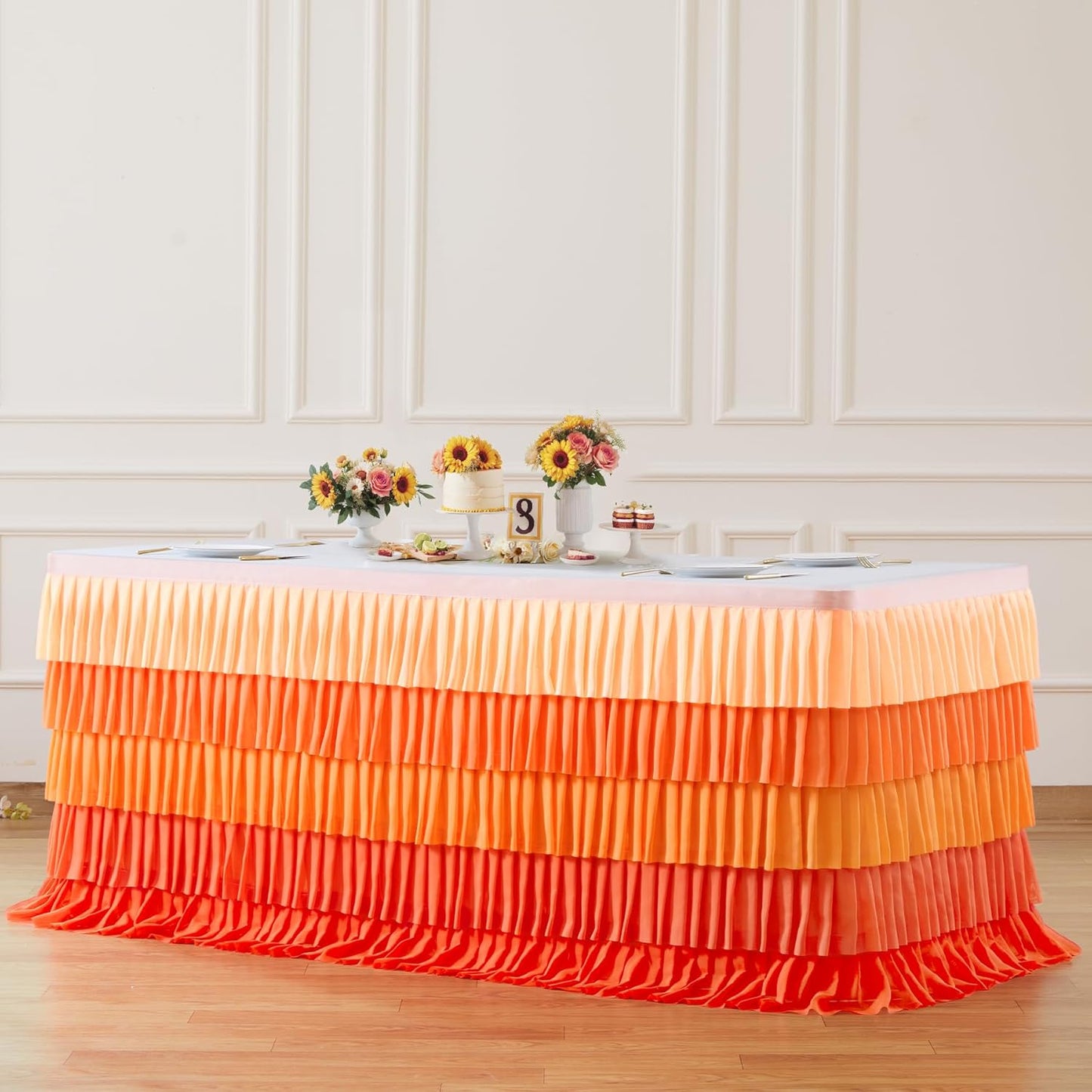 Pastel Rainbow Table Skirt Ruffle Party Tablecloth for Rectangle Table 6ft Birthday Party Baby Shower