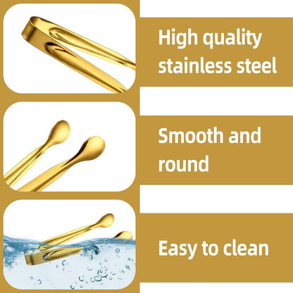 12 Pcs Mini Tongs Stainless Steel 6 Inch Small Sugar Serving Tongs for Buffets,Coffee Bar,Tea Party,Charcuterie Board Appetizers Dessert Serving Food Tiny Party Ice Bucket Danish Candy (Gold)