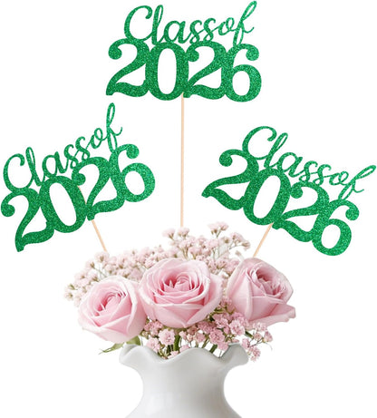 Gold Class of 2026 Double-sided Graduation Table Centerpieces, 12 Pcs Grad Party Decorations with Sticks, Graduation 2026 Party Supplies for Table Decor