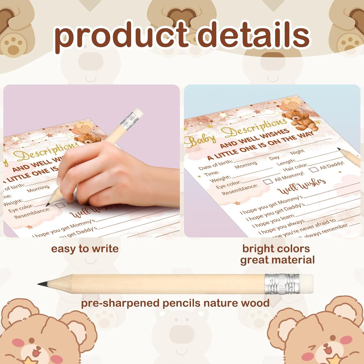 Yinder 145 Pcs Baby Shower Games Activities Cards with 20 Pencils Includes Baby Bingo Description and Wishes Guess Who Price is Right Word Scramble Game(Here Comes the Son)