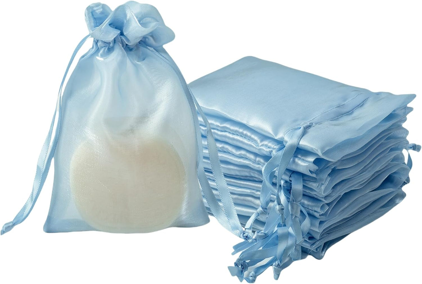 QIANF 20 Pcs Peacock Blue Small Organza Bags 3X4 inch for Wedding Favors with Drawstring, Mini Mesh Gift Bags Jewelry Pouch for Candy Bridal Shower Party Favor Baby Shower Christmas