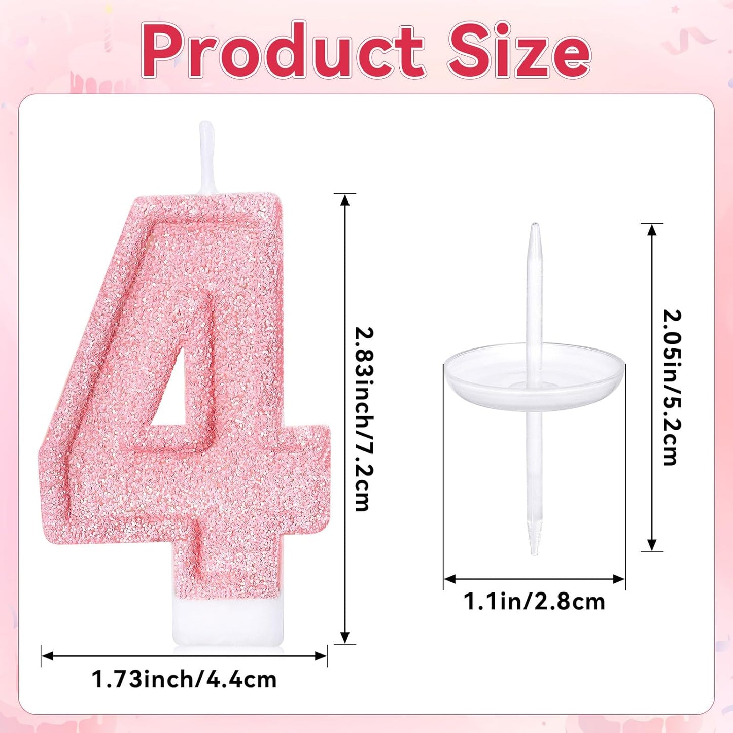 Cute Number 3 Birthday Candle, Glitter Pink Number Candles, Birthday Cake Topper Decoration, Party Supplies Anniversary Celebrations