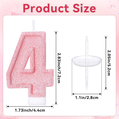 Cute Number 3 Birthday Candle, Glitter Pink Number Candles, Birthday Cake Topper Decoration, Party Supplies Anniversary Celebrations