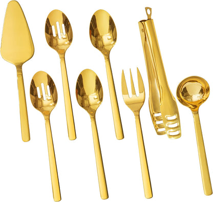 KINGSTONE Large Hostess Serving Utensils Set, 18/10 Stainless Steel Heavy Duty 10-inch Serving Utensils, Slotted Spoons, Forks, Tongs, Cake Pie Server for Buffet, Wedding, Party