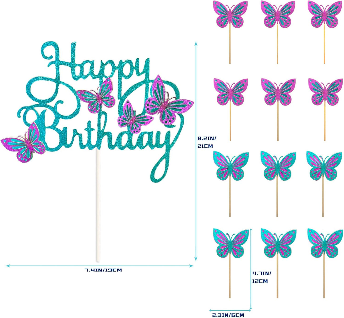 13-Pieces 3D Butterfly Cupcake Topper for Girls Women's Happy Birthday Cake Decorations Party Decorations(Pink)