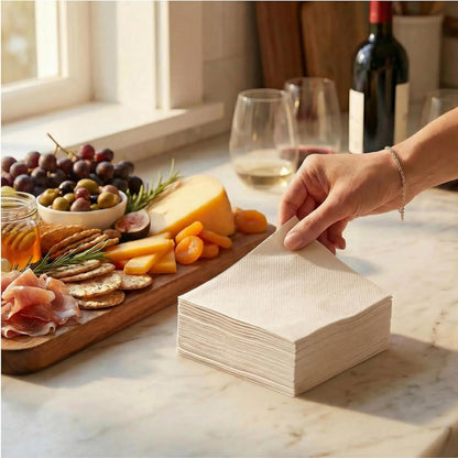 AH AMERICAN HOMESTEAD Cocktail Napkins-Disposable Beverage/Bar Napkins-White Linen-Like Square Napkins-Eco-Friendly & Compostable-Everyday Use, Party or Wedding 4.75inch x 4.75inch (100 Count, White)