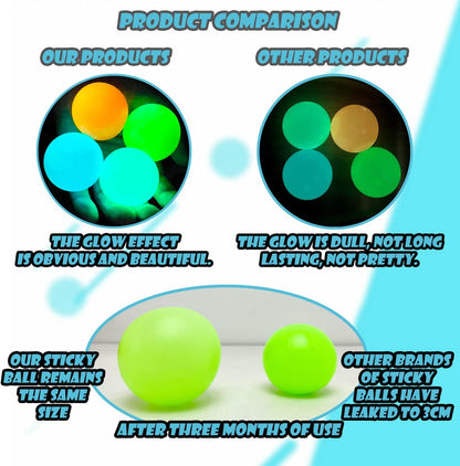 Glow in The Dark Sticky Balls that Stick to The Ceiling,Stress Balls for Kids and Adults,Glowing Sticky Ball,ASMR Cool Stuff for Teens,Elevated Ball,Glow Toys,LumiBalls,Stocking Stuffers(4Pcs)
