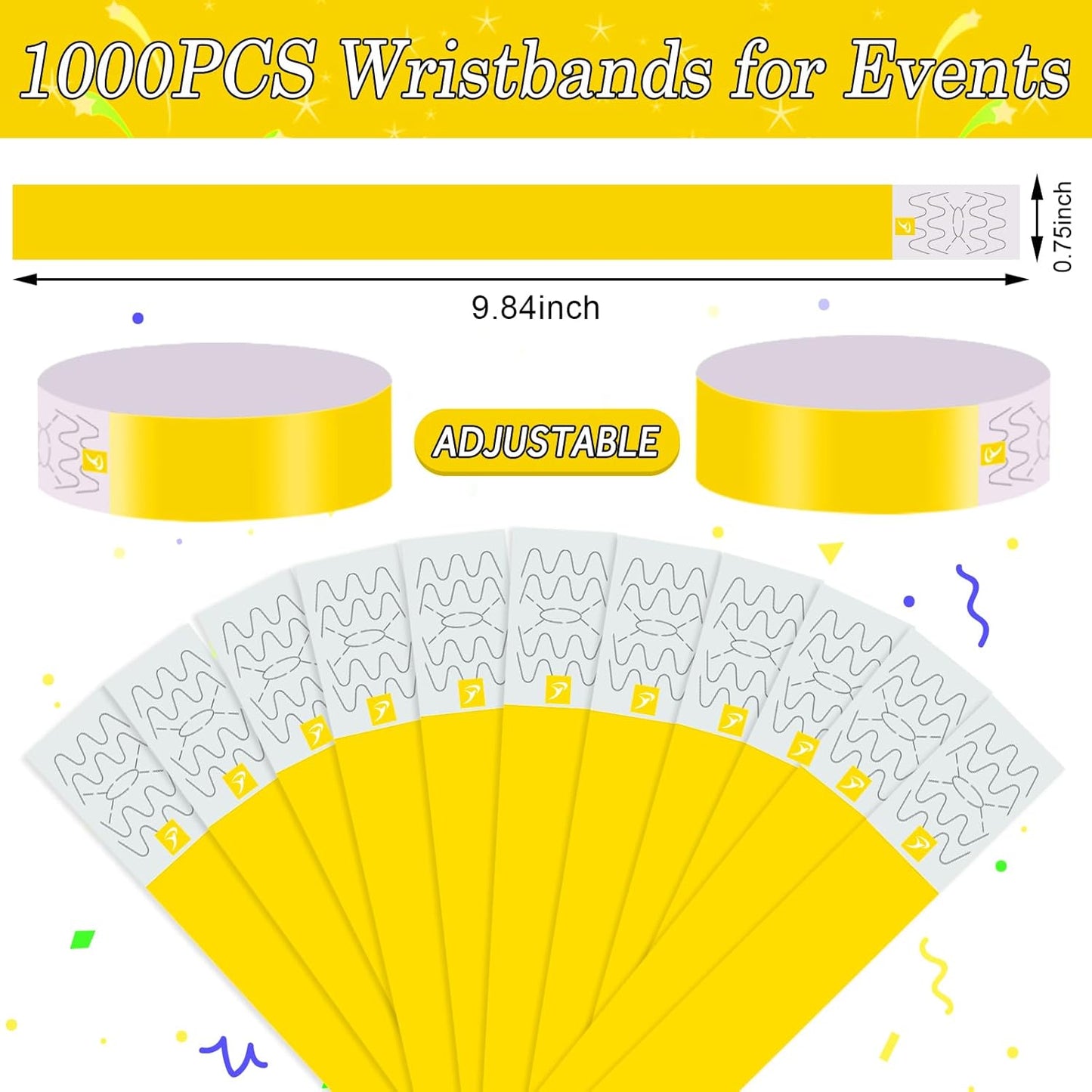 1000 Pcs Paper Wristbands for Events Waterproof Wrist Bands Lightweight Festival Identification Wristbands Neon Adhesive Event Wrist Band for Party