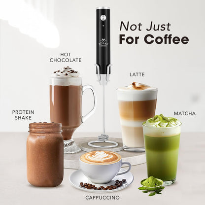 Zulay Kitchen Powerful Milk Frother Wand With Duracell Batteries - Ultra Fast Handheld Drink Mixer - Electric Whisk Foam Maker for Coffee, Lattes, Cappuccino & Matcha - Z1 Motor - Black - Colors C