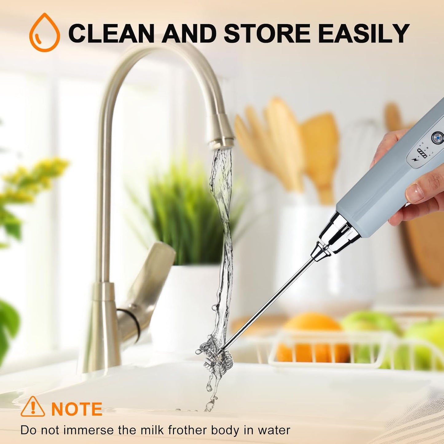 YUSWKO Black Handheld Milk Frother Wand for Coffee, Rechargeable Electric Whisk with 3 Heads 3 Speeds Drink Mixer Coffee Frother For Latte, Cappuccino, Hot Chocolate, Egg