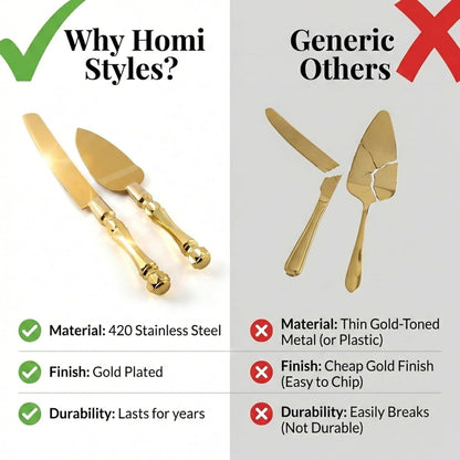 Homi styles Wedding Cake knife and Server Set | Elegant Rose Gold Color Premium 420 Stainless Steel plated Blades | Cake & Pie Serving Set for Wedding Cake, Birthdays, Anniversaries, Parties