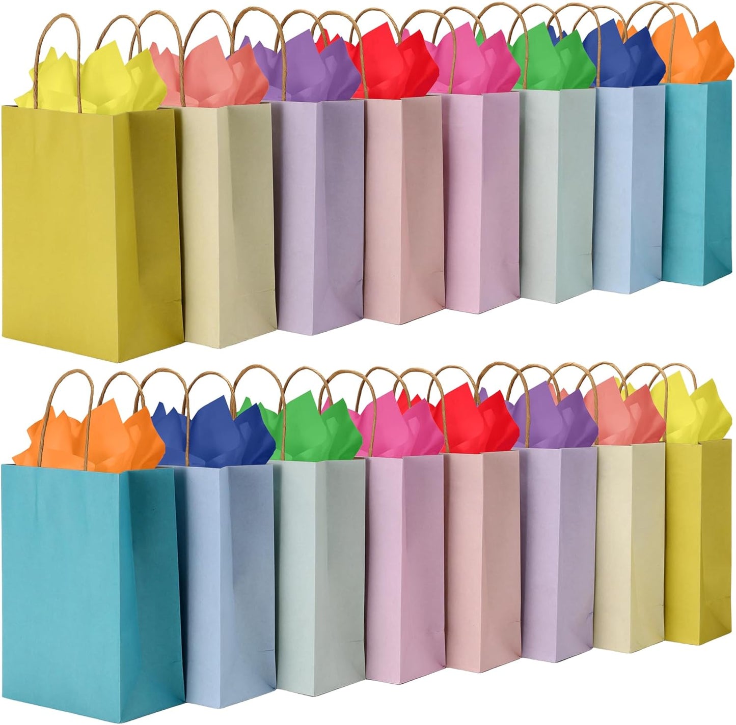 BLEWINDZ 32 Pieces Gift Bags with 32 Tissues, 8 Colors Party Favor Bags with Handles, Rainbow Gift Bag for Wedding, Birthday, Party Supplies and Gifts