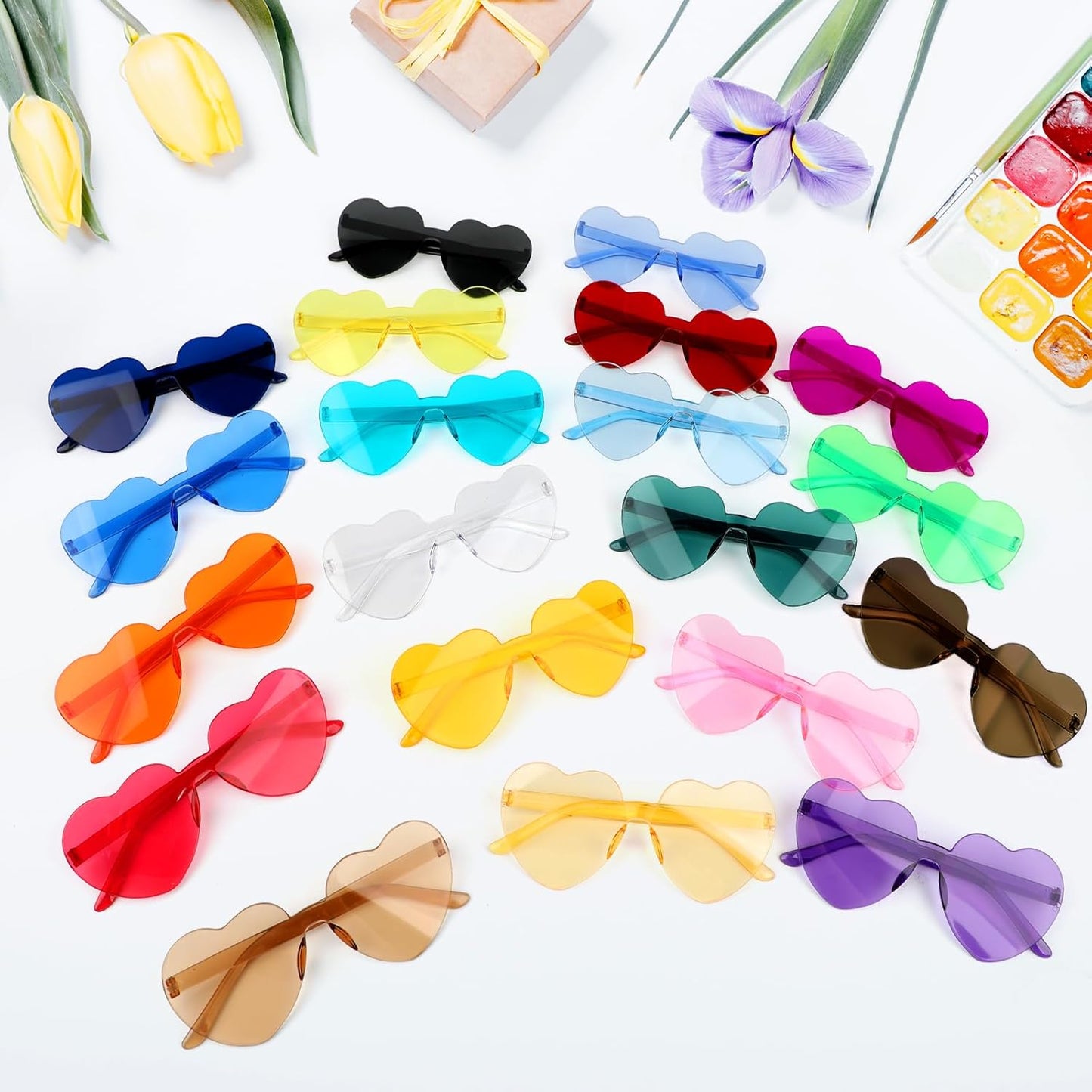 20 Pairs Heart Shaped Sunglasses for Women Men Girls Rimless Glasses Candy Color Eyewear Party Heart Sunglasses