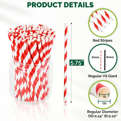 5.75 inch Orange Paper Cocktail Straws, Short Disposable Drinking Straws 500 Counts, Unwrapped - Compostable