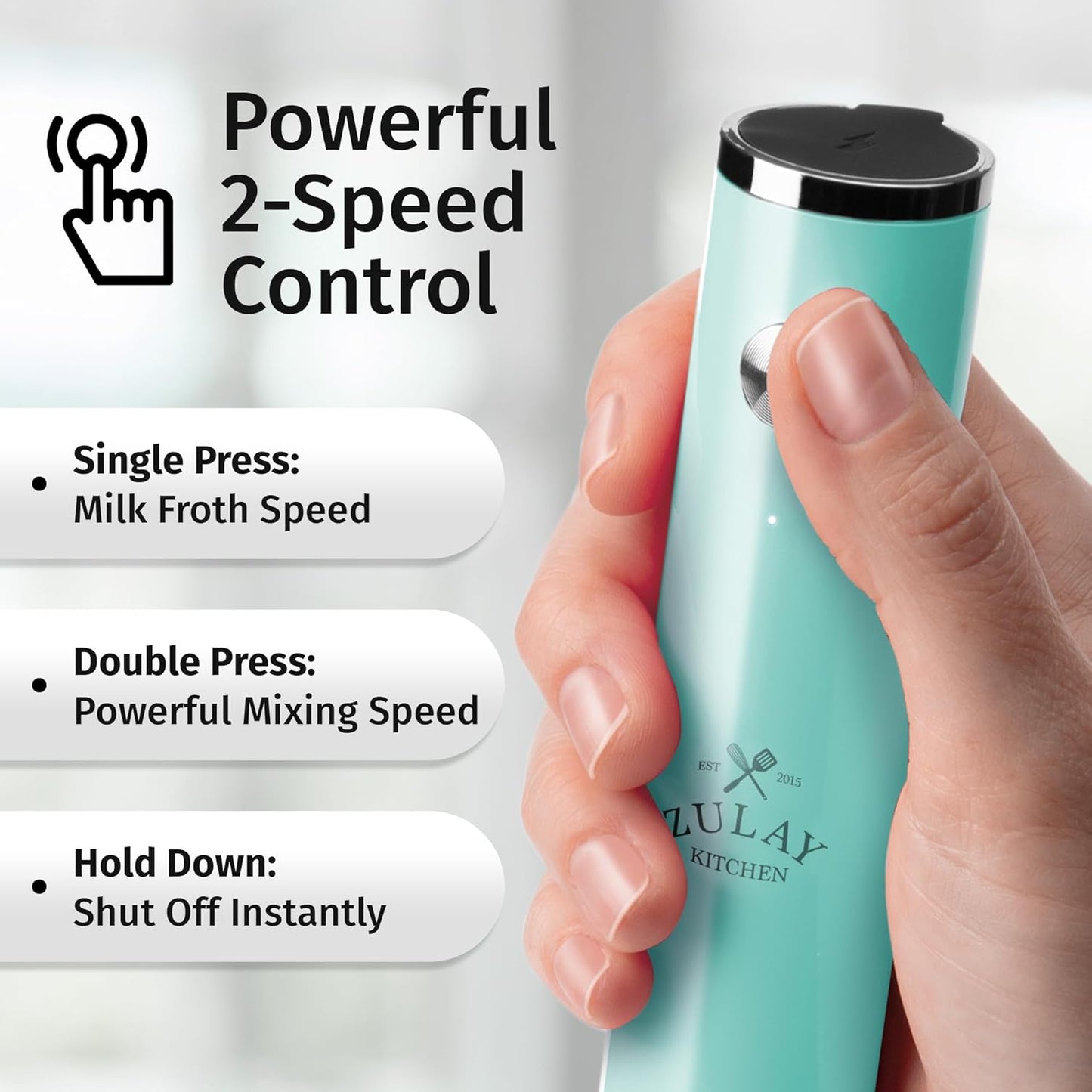 Zulay Kitchen Powerful Milk Frother Wand With Duracell Batteries - Ultra Fast Handheld Drink Mixer - Electric Whisk Foam Maker for Coffee, Lattes, Cappuccino & Matcha - Z1 Motor - Black - Colors B