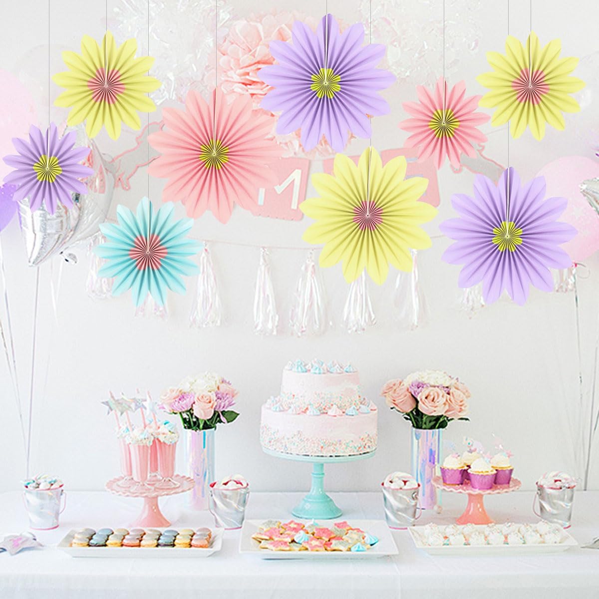 Party Hanging Paper Fans Decoration Set for Wedding Birthday Party Mother's Day Round Events Accessories Set of 8