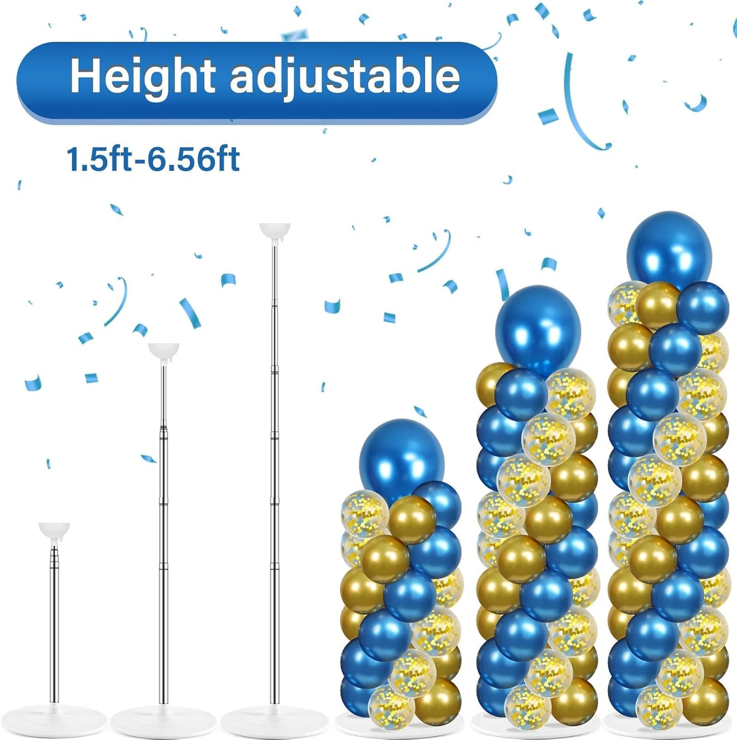 2 Set Black and Gold Balloons Column Stand Kit with 100 Balloons Adjustable Balloon Stand with Bases for Floor Black Gold Confetti Balloon Column Kit for Bridal Shower Valentine Birthday Party Decor