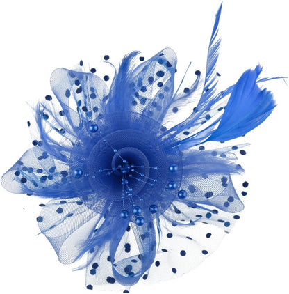 DRESHOW Fascinators Hat Flower Mesh Ribbons Feathers on a Headband and a Clip Tea Party Headwear for Girls and Women - Colors B