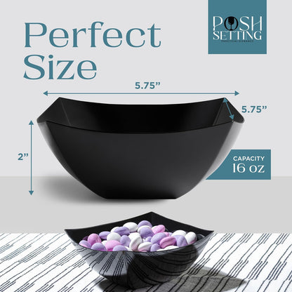 Posh Setting - Clear Plastic Serving Bowls for Party (8oz - 4 Pack) Square, Disposable, Salad & Fruit Bowls for Party Table, Candy Containers for Candy Buffet