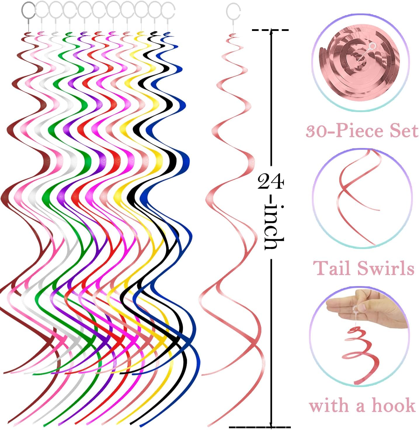 Blue Hanging Swirls Party Decorations 30 pcs Ceiling Swirl Foil Decoration for Baby Shower, Birthday Party