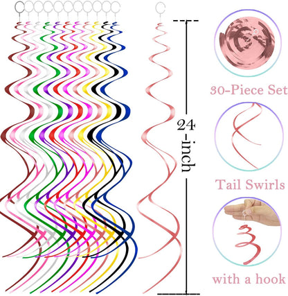 Blue Hanging Swirls Party Decorations 30 pcs Ceiling Swirl Foil Decoration for Baby Shower, Birthday Party