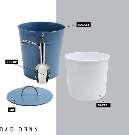 Rae Dunn Ice Bucket with Scoop - Stainless Steel Bucket with Handle, Lid and Ice Scooper - 4 Qt. Storage Bin for Ice Cubes for Bars, Parties, Backyard Barbeques, Picnics, and Camping (Sage)