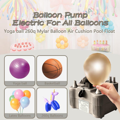 4-in-1 Electric Balloon Pump for All Balloons, Inflatables, and Sports Balls, Portable High Power Triple Inflating Ports for Latex Foil 260q Mylar Balloon