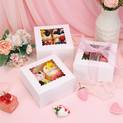 TOMNK 16pcs Cookie Boxes with Window, 6x6x3 Inches Bakery Boxes for Treats, Chocolate Covered Strawberries, Cupcake, Pastry(with Stickers)