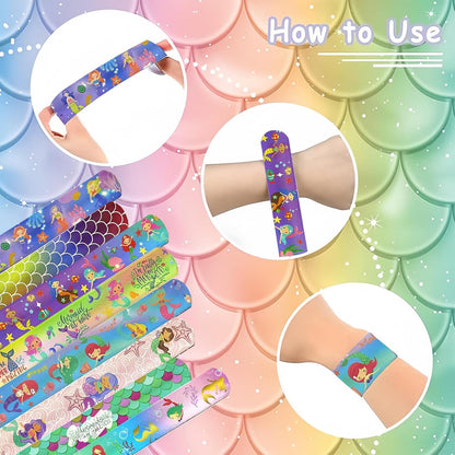 74PCS Mermaid Party Favor 50PCS Mermaid Party Stickers&24PCS Slap Bracelets Birthday Supplies Team Gift Filler