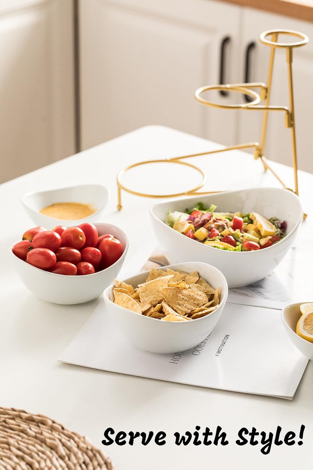 LAUCHUH Serving Dish for Entertaining, 3 Tier Serving Tray, Chip and Dip Serving Set Oval Serving Bowl Set for Easter, Mother's Day Fruit, Dessert, Appetizer, Candy, Vegetable, Black