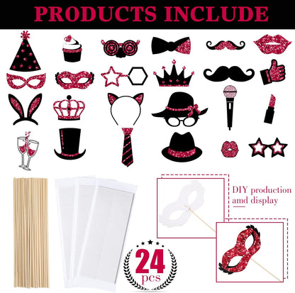Zonon 24 Pcs Funny Photo Booth Props Class of 2026 Graduation Birthday Wedding Family Class Reunion Prom Disco Party Celebration Decoration Supplies Mix of Hats, Lipstick, Tie(Blue and Black)