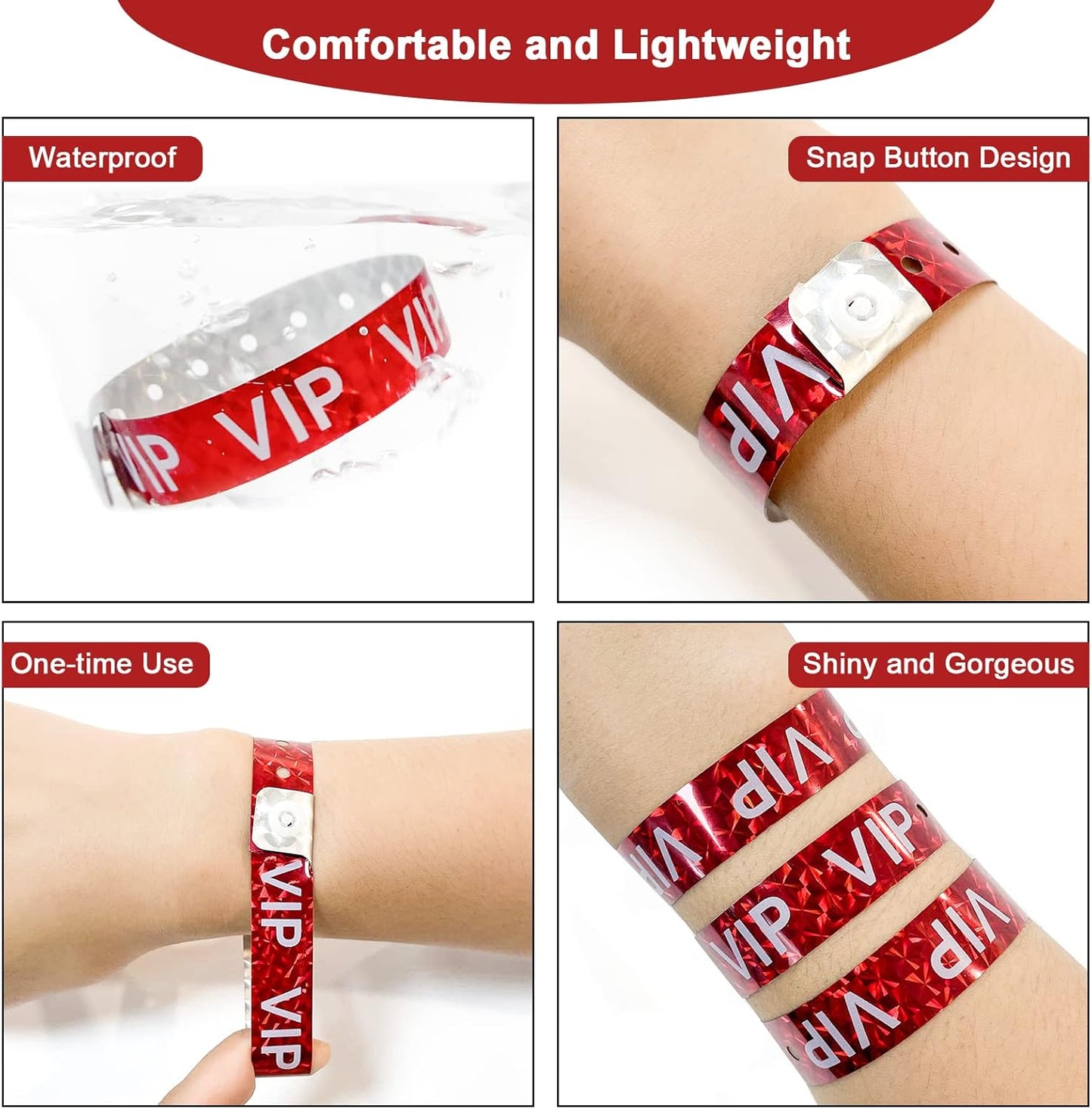 Ouchan Holographic VIP Plastic Wristbands Silver - 100 Pack Vinyl Wristbands for Events Parties