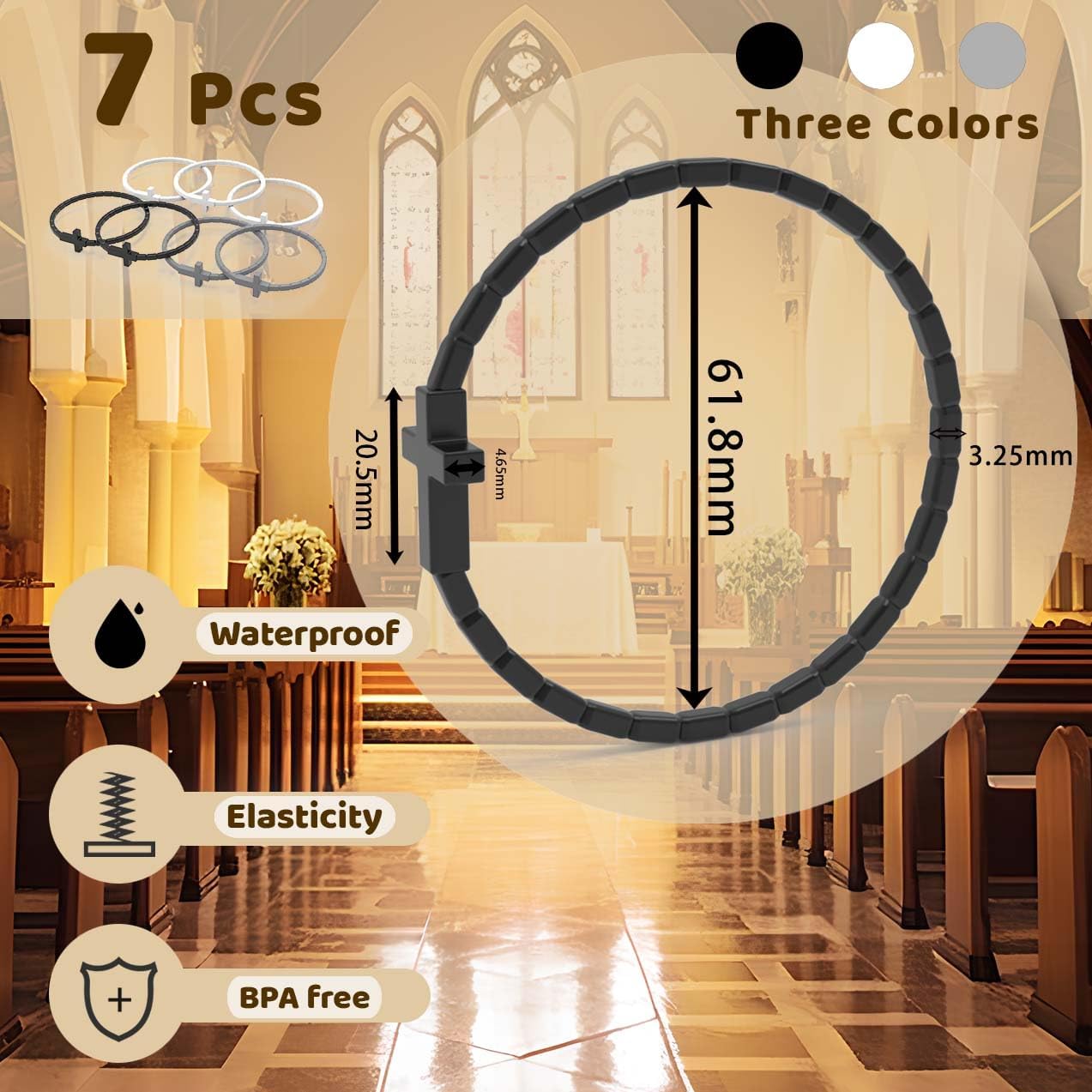 YalsFTY 7 Pcs Silicone Jesus Bracelets Cross Bracelet