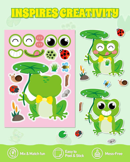 Aowplc 36 Pcs Make-A-Face Sticker Sheets Kids Party Favors Mix and Match Stickers with Dinosaurs, Mermaids, Unicorns, Horses, Farm & Sea Animals for Parties, Birthdays, Classroom Activities & Crafts