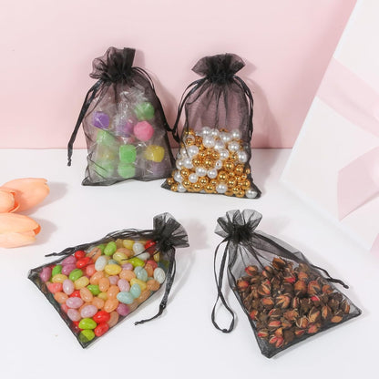 Hopttreely 100PCS Premium Sheer Organza Bags, White Wedding Favor Bags with Drawstring, 4x4.72 Jewelry Gift Bags for Party, Jewelry, Christmas, Mother's Day, Festival, Bathroom Soaps, Makeup Organza Favor Bags