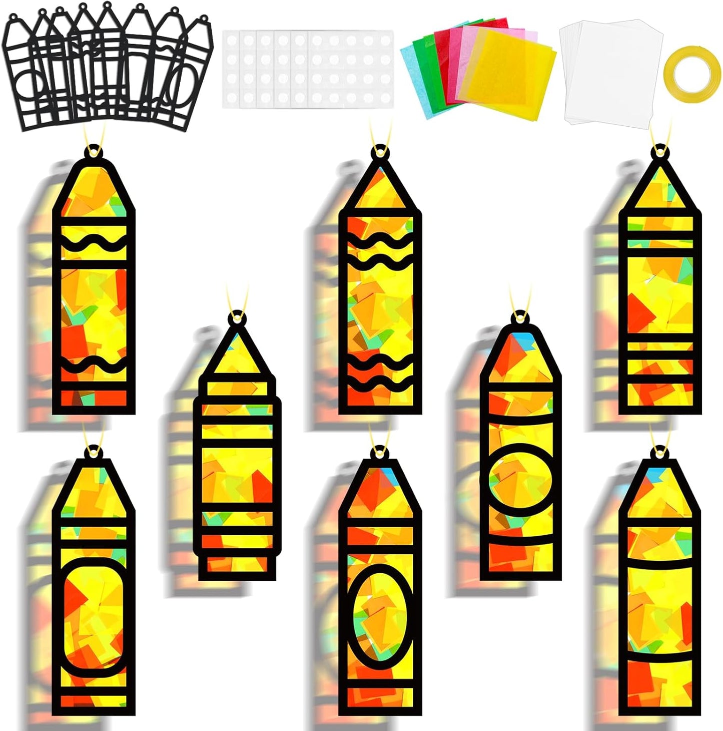 QOUBAI 32 Sets Stars Suncatchers Craft Back to School DIY Stained Glass Window Patriotic 4th of July Paper Craft Home School Classroom Decor Kid Birthday Gift Creative Art Activity Game - Colors B