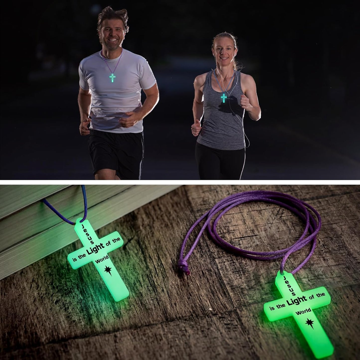 Tondiamo 30 Set Glow in The Dark Cross Necklace Bulk Jesus Light up Cross Necklace Silicone VBS Religious Christian Gift Bulk Birthday Party Favors for Church Item