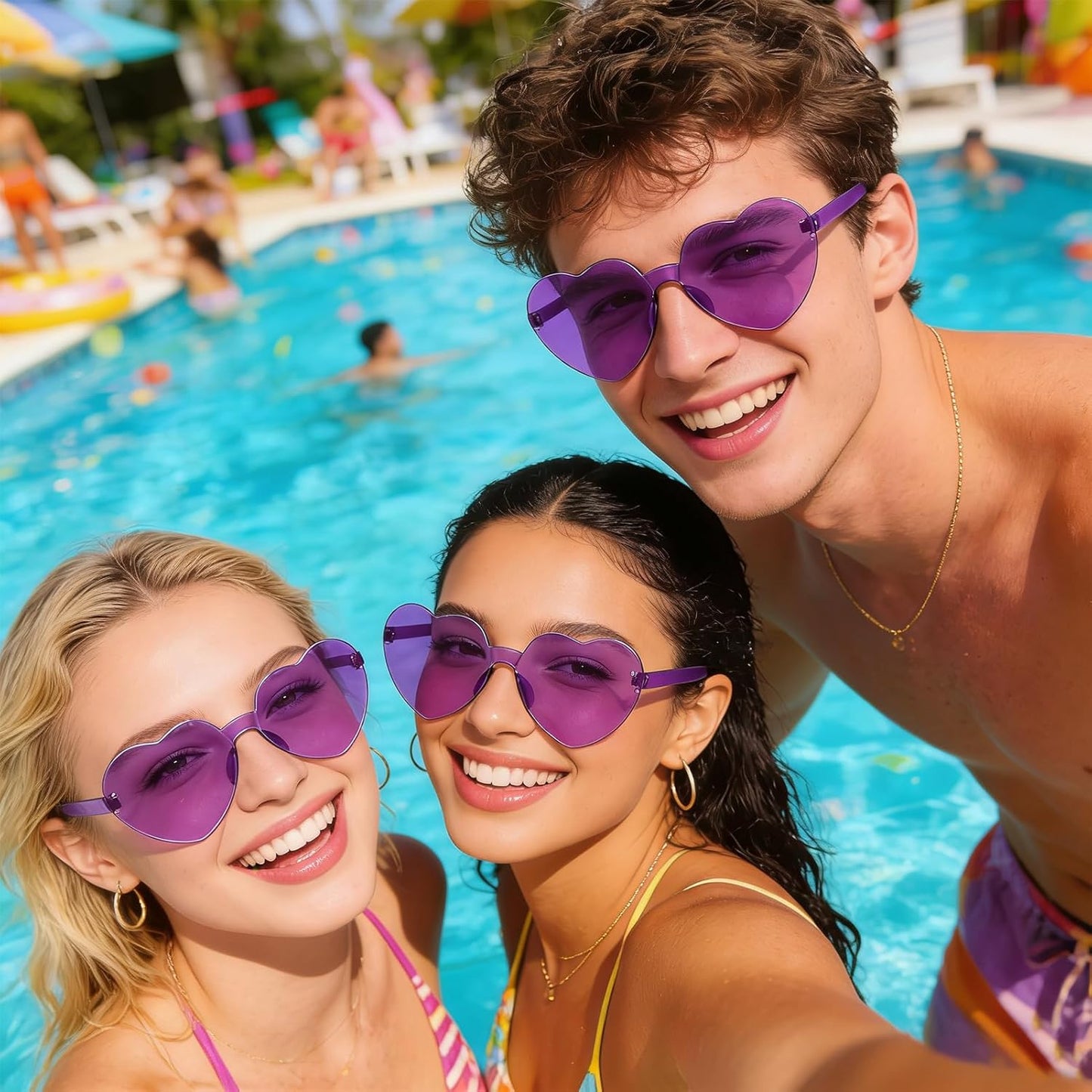 Pibupibu 12 Pack Heart Shaped Sunglasses for Women Colorful Rimless Sunglasses Transparent Bachelorette Party Favors