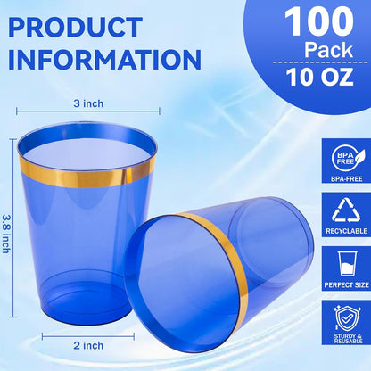 supernal 100pcs Gold Plastic Cups 12 oz, Glitter Clear Disposable Cups Heavy Duty, Fancy Plastic Cocktail Tumblers for Wedding, Parties Champagne & Mixed Drinks