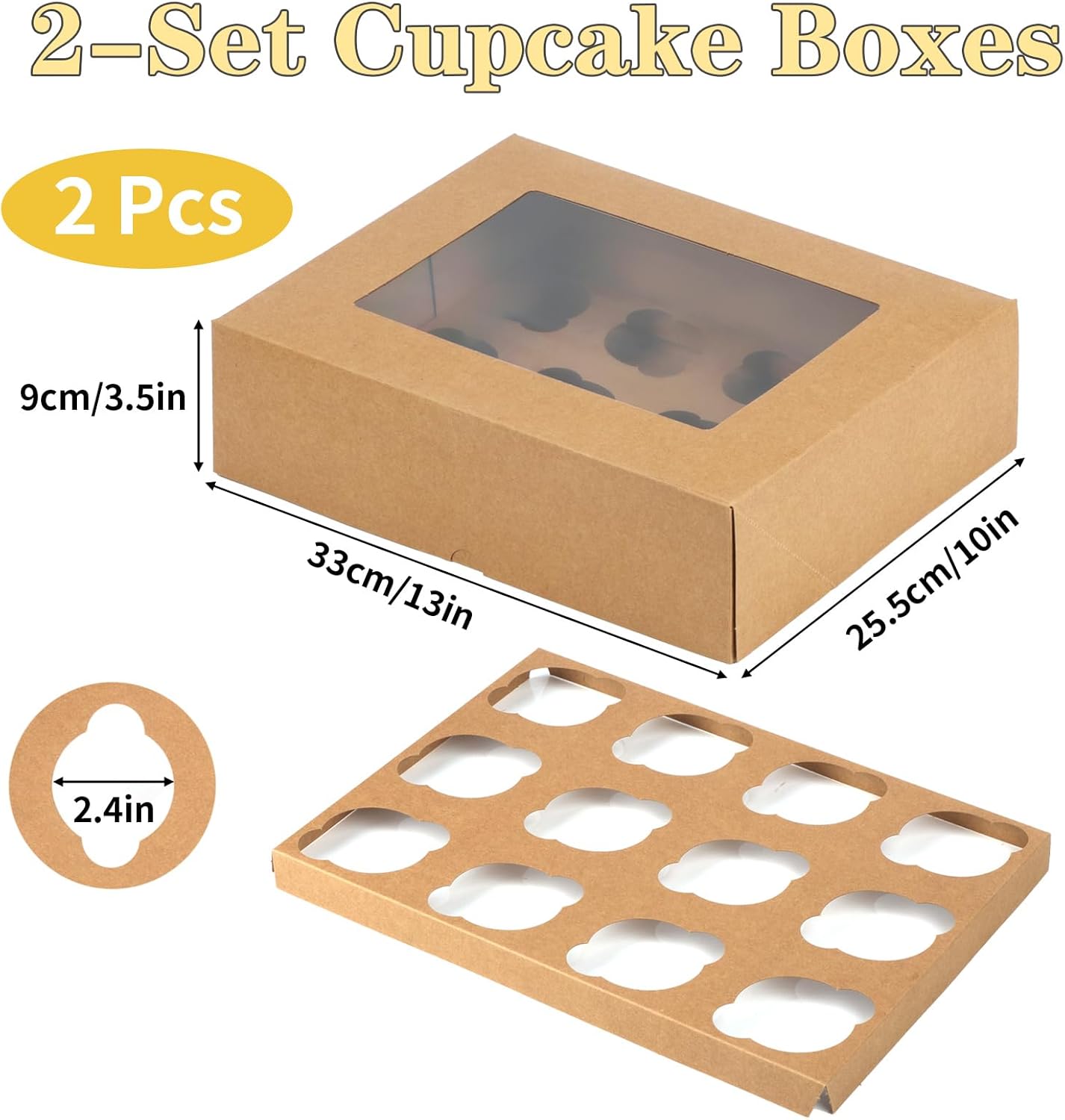 Svalor Cupcake Boxes, 6 Pack Disposable Cupcake Containers, Food Grade Cupcake Carrier 12 Count with Window and Inserts, Cupcake Transport Holders Bulk for Muffins Cookies Treats Dessert（White）
