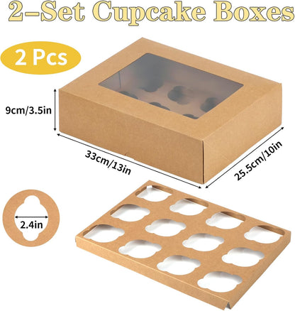 Svalor Cupcake Boxes, 6 Pack Disposable Cupcake Containers, Food Grade Cupcake Carrier 12 Count with Window and Inserts, Cupcake Transport Holders Bulk for Muffins Cookies Treats Dessert（White）