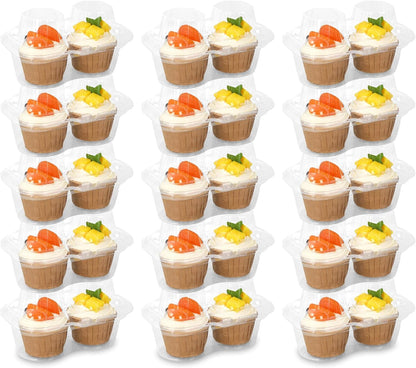 JarThenaAMCS 80 Pack Plastic Cupcake Containers 4-Compartment Clear Boxes Disposable Cupcake Tray Holders 4 Cavity Cupcakes Carriers with Deep Dome for Muffin Packaging