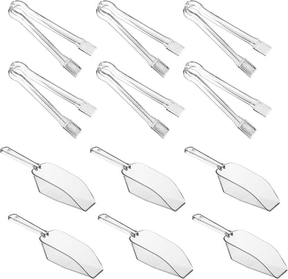 20 Combo Pack,10 Pieces Plastic Serving Tongs Mini Kitchen Tongs Kitchen Tongs Utility and 10 Pieces Plastic Kitchen Scoops Clear Ice Scoop Mini Clear Buffet Scoop for Candy Dessert Buffet Ice