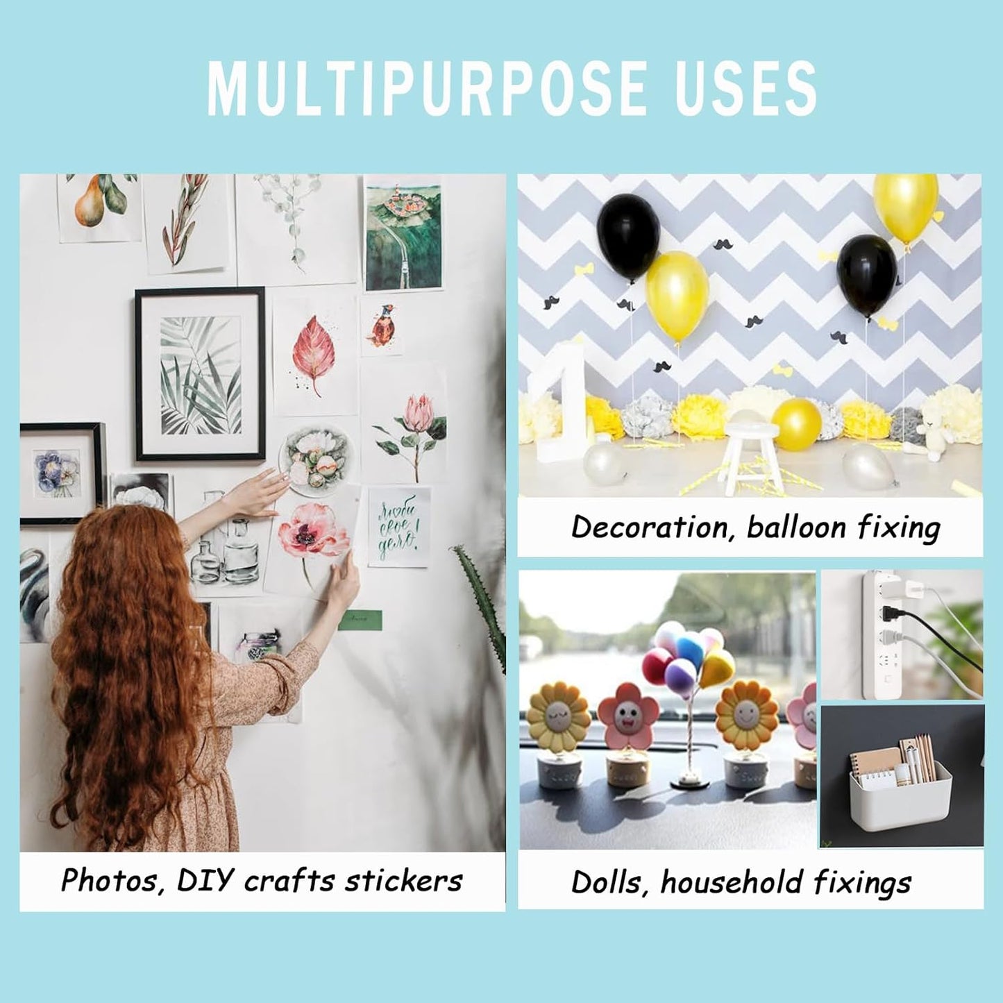 Double Sided Tape for Wall Hanging, 0.79" Sticky Tack Dots Strong Mounting Putty, Stickers Easy to Peel for Crafts, Poster, Balloons Decoration, 252 PCS Removable Tape