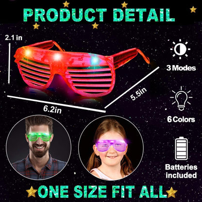 TURNMEON 20 Pack LED Glasses Party Favors, 6 Colors Light Up Glasses Glow In The Dark Party Supplies Shutter Shades Glow Sticks Glasses Neon Party Birthday Wedding Concerts Pool Patriotic