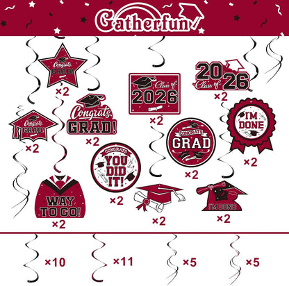 31 Pieces Graduation Decorations Class of 2026, Graduation Hanging Swirl Congrats Grad and Graduation Party Decorations(red, Black)