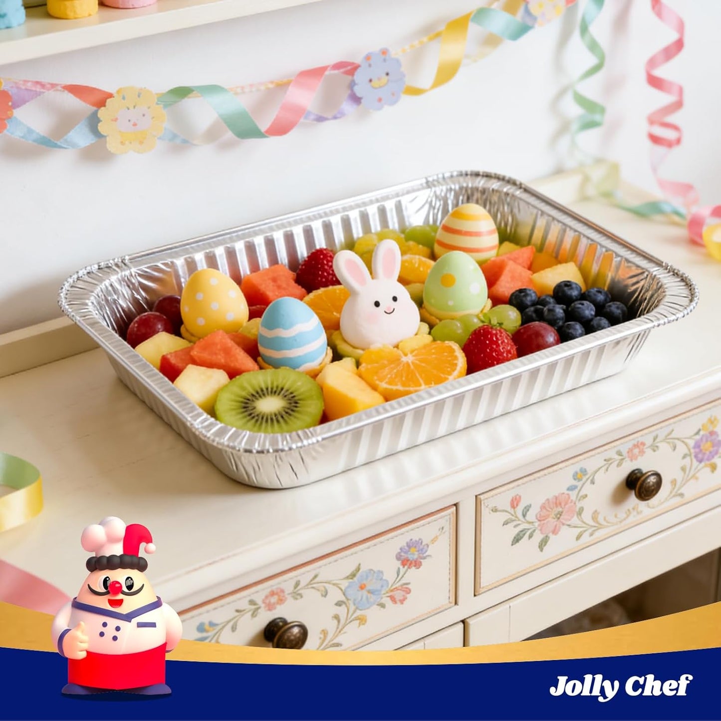JOLLY CHEF 9x13 Aluminum Foil Pans (30 Pack) - Disposable Half Size Deep Steam Foil Pans for Roasting Turkey, Lasagna, Casseroles - Thanksgiving, Christmas, Parties, Catering
