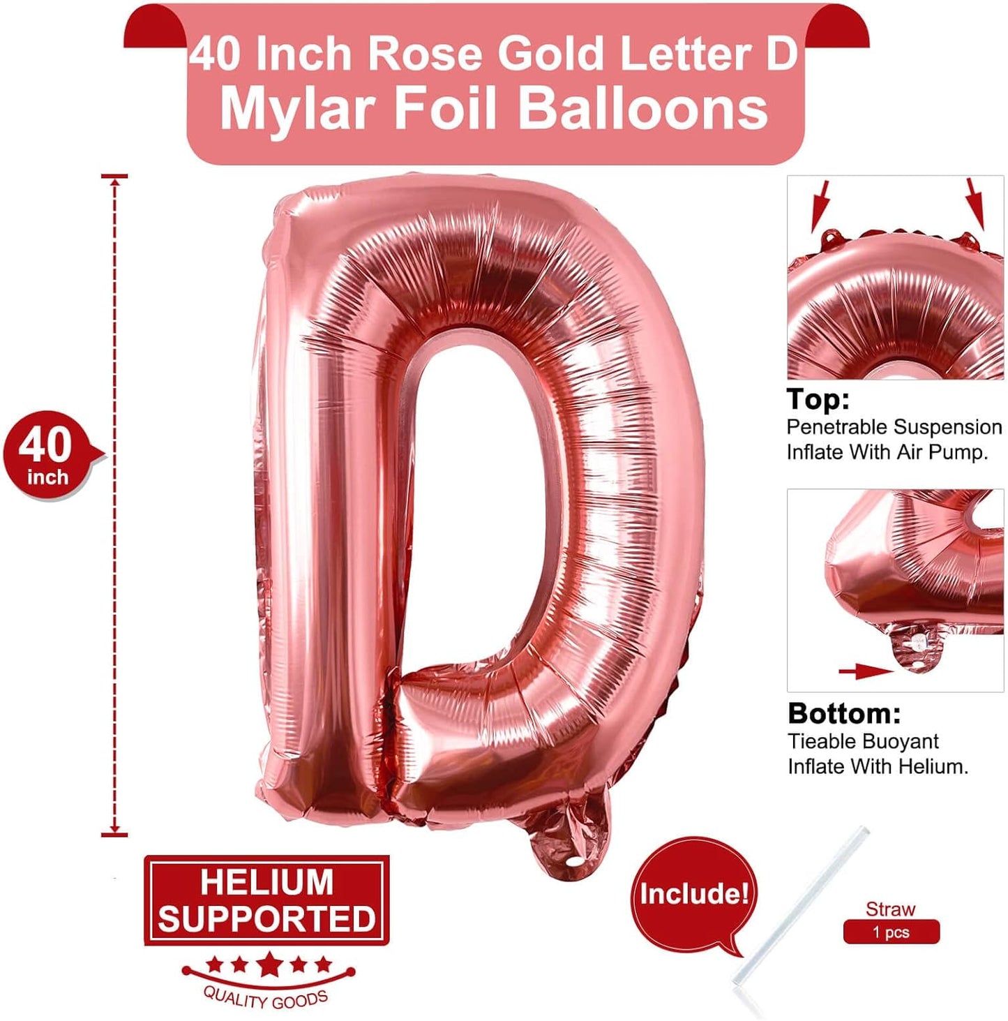 Lovoir 40 Inch Large Rose Gold Letter A Balloons Big Size Jumbo Mylar Foil Helium Balloon for Birthday Party Celebration Decorations Alphabet Rose Gold A