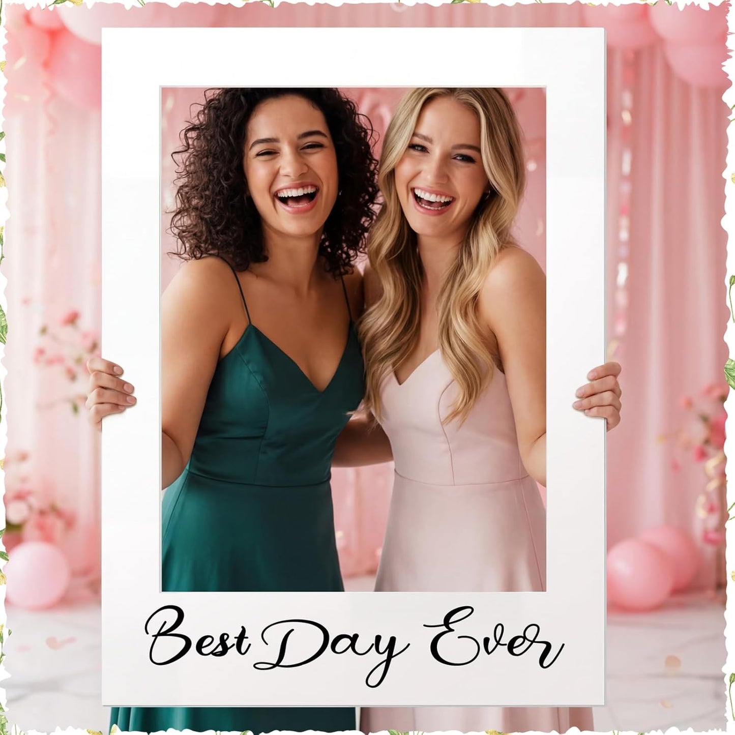 BreezeHug 32 x 24 Inch Large Wedding Photo Booth Props Frame DIY PVC Cutouts Photo Booth Selfie Frame for Wedding Bridal Shower Baby Shower Anniversary Party Supplies Decorations(Eucalyptus)