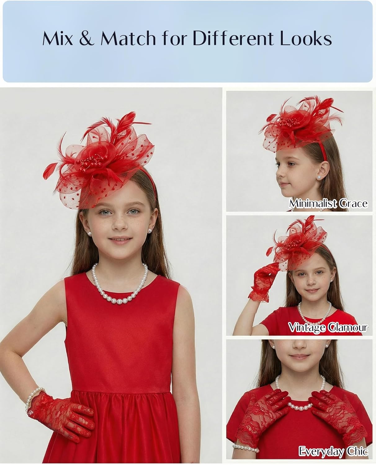 Girls Tea Party Fascinators Hats for Kids Fascinator Tea Party Hat Headband with Gloves Accessories for Girls